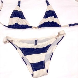 VIX PAULA HERMANNY BIKINI navy and white striped top and bottom